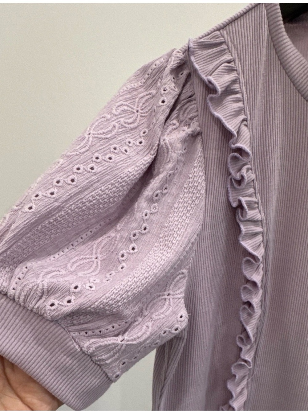 Lavender Ruffle Knit Puff-Sleeve Tee - Picture 3 of 4